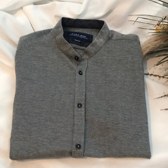 Zara Man Collarless Button Up shirt - Picture 2 of 2